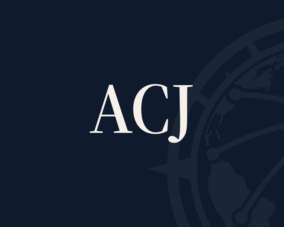 The firm’s navy backdrop with the initials ACJ